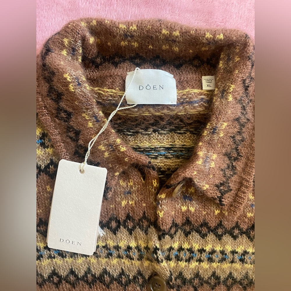 Doen NWT Natia Fair Isle Brown Sweater Cardigan